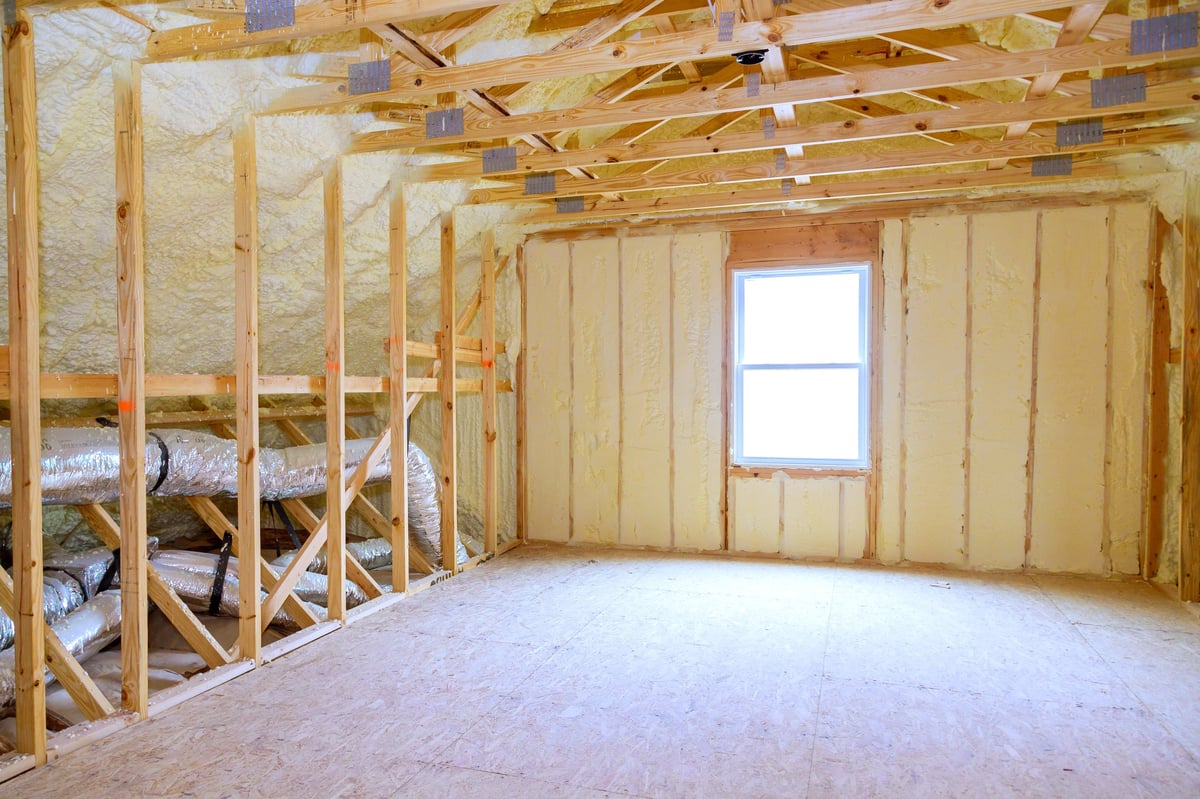 New home construction with insulation installation